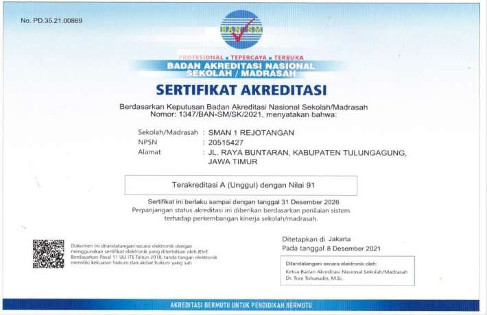 AKREDITASI SMAN 1 REJOTANGAN